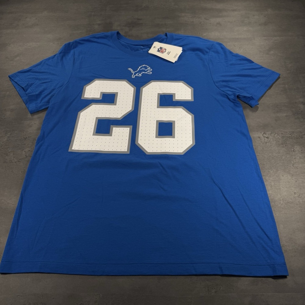 Nike Jahmyr Gibbs Detroit Lions Jersey Shirt XL Blue Silver 100% Cotton Tee